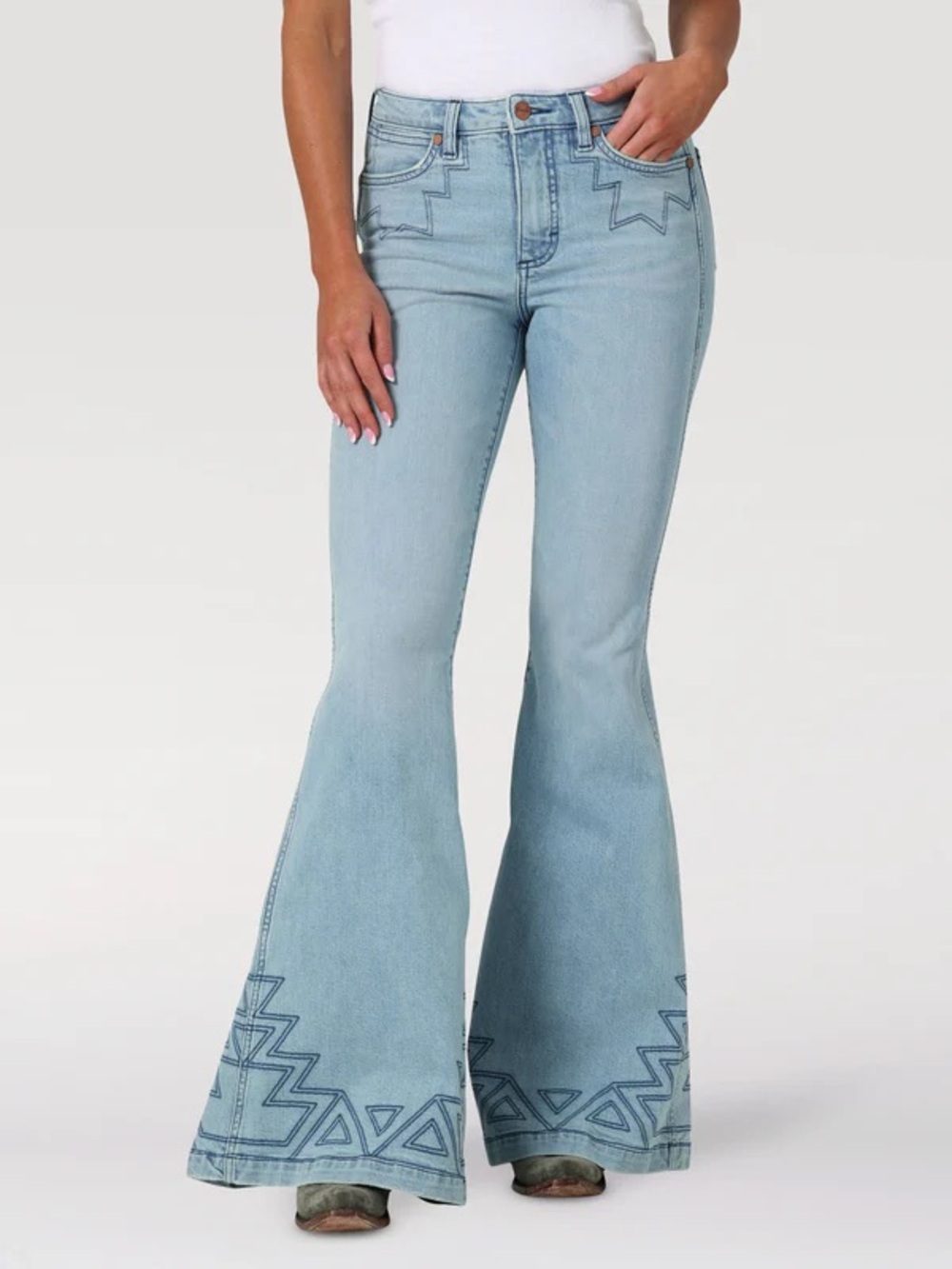Wrangler Retro High-Rise Flare Jeans with Geometric Southwestern Stitching